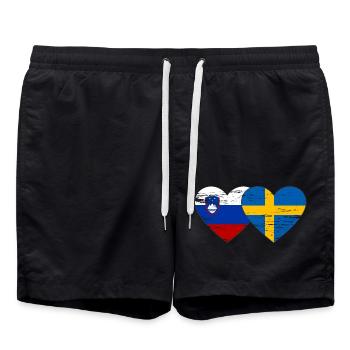 Slovenia Sweden Flag Heart Used - Swim Trunks - black - Front - AI Model Male 185 light (185cm)