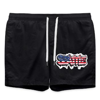 Seattle-Design im Graffiti-Stil mit USA Flagge - Badeshorts - Schwarz - Vorne - AI Model Male 185 light (185cm)