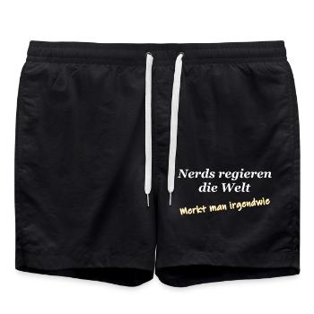 Nerds regieren. Merkt man. Weiße Schrift. - Badeshorts - Schwarz - Vorne - AI Model Male 185 light (185cm)