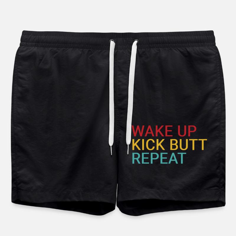 Wake up. Kick butt. Repeat - Swim Trunks - black