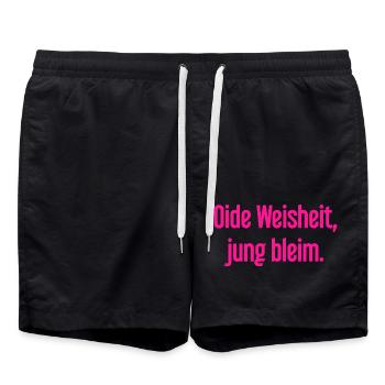 Oide Weisheit, jung bleim – Bavarian saying - Swim Trunks - black - Front - AI Model Male 185 light (185cm)