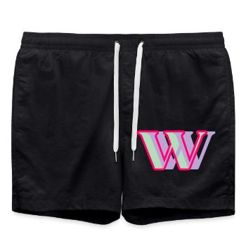Mehrfarbiger Buchstabe w - Badeshorts - Schwarz - Vorne - AI Model Male 185 light (185cm)