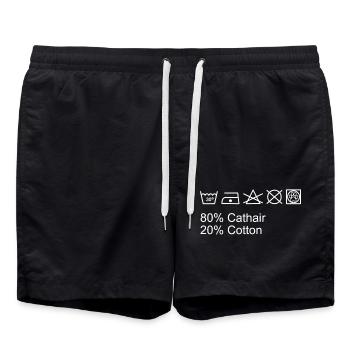 80% Cathair 20% Cotton, funny Cat Design - Swim Trunks - black - Front - AI Model Male 185 light (185cm)