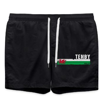 Tenby: Küstencharme und walisische Schönheit - Badeshorts - Schwarz - Vorne - AI Model Male 185 light (185cm)