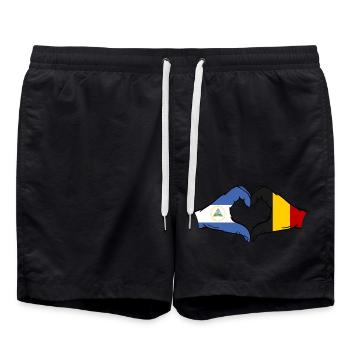 Nicaragua Belgien Flagge Hände Herzform - Badeshorts - Schwarz - Vorne - AI Model Male 185 light (185cm)
