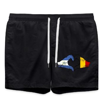 Nicaragua Belgique drapeau mains forme coeur utilisé - Short de bain - noir - Devant - AI Model Male 185 light (185cm)