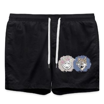 Floral and Realistic Wolves – Dual Nature Design - Swim Trunks - black - Front - AI Model Male 185 light (185cm)