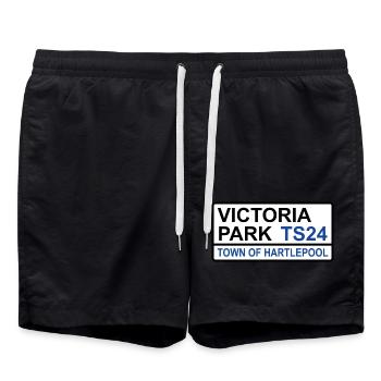Hartlepool Victoria Park Iconic Street Sign - Swim Trunks - black - Front - AI Model Male 185 light (185cm)