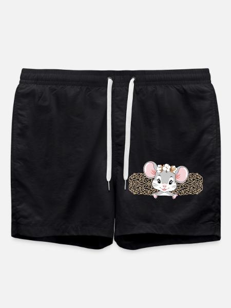 Søt liten tittende damemus med krans - Badeshorts - svart
