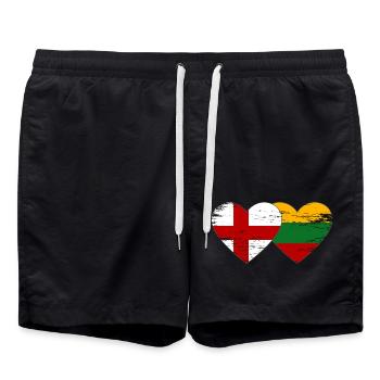 England Litauen Flagge Herzform used - Badeshorts - Schwarz - Vorne - AI Model Male 185 light (185cm)