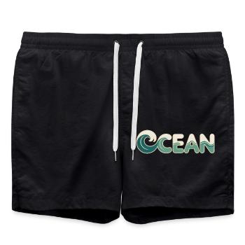 Ocean - Cool Surfer Logo - Swim Trunks - black - Front - AI Model Male 185 light (185cm)