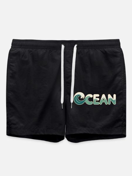 Ocean - Cool Surfer Logo - Swim Trunks - black