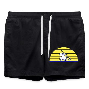 Unicorn Jumping Sun Stripe Rides Sweet Gallop - Swim Trunks - black - Front - AI Model Male 185 light (185cm)