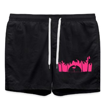 holiday palm trees Miami holiday sun summer island sea - Swim Trunks - black - Front - AI Model Male 185 light (185cm)