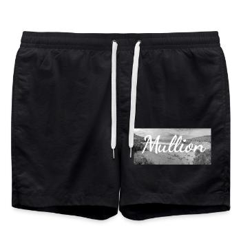 Retro Lettering at Mullion Harbor Cornwall UK - Swim Trunks - black - Front - AI Model Male 185 light (185cm)