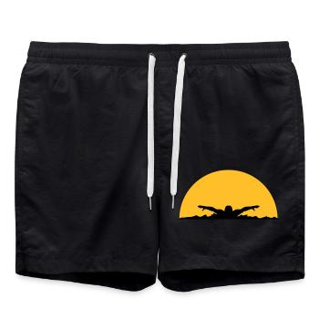 wellen abend sonne nacht palmen strand insel meer - Badeshorts - Schwarz - Vorne - AI Model Male 185 light (185cm)