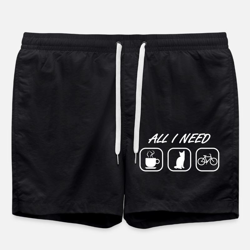 Katze Fahrrad Kaffee - Badeshorts - Schwarz