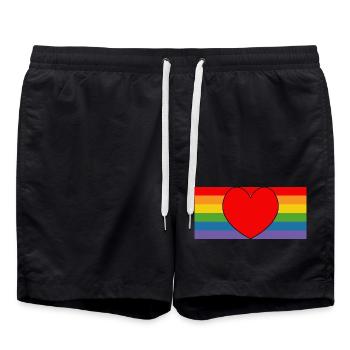 drapeau arc-en-ciel avec coeur LGBT LGBTQI queer - Short de bain - noir - Devant - AI Model Male 185 light (185cm)