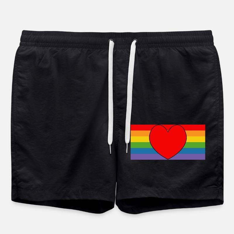 rainbow flag with heart LGBT lgbtqi queer - Swim Trunks - black