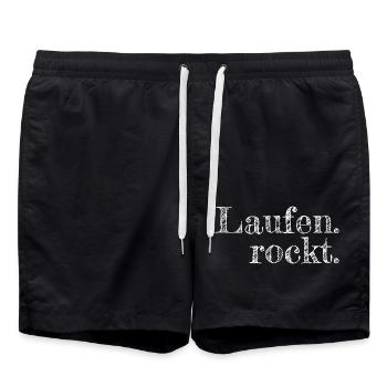 Laufen rockt - Textdesign mit Stadtnamen - Badeshorts - Schwarz - Vorne - AI Model Male 185 light (185cm)