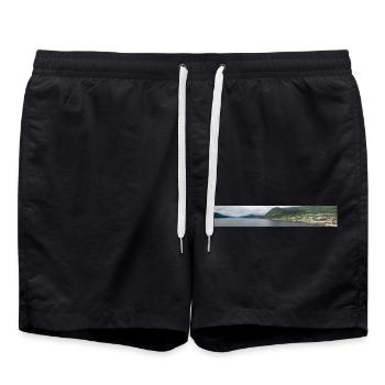 Nordfjordeid Panoramablick vom Hafen Norwegens - Badeshorts - Schwarz - Vorne - AI Model Male 185 light (185cm)