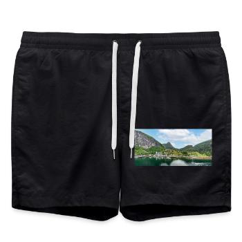 Geiranger panorama view from harbor - Badeshorts - Schwarz - Vorne - AI Model Male 185 light (185cm)