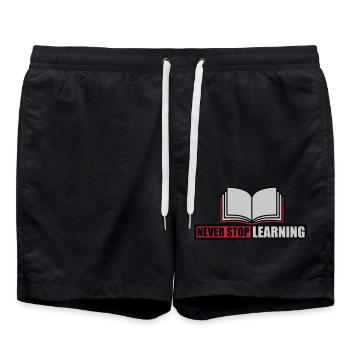 never stop learning quote - Swim Trunks - black - Front - AI Model Male 185 light (185cm)