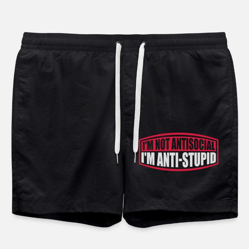 not antisocial anti stupid - Swim Trunks - black