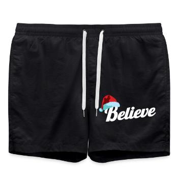 Chapeau de Père Noël Croyez au cadeau de fête de Noël - Short de bain - noir - Devant - AI Model Male 185 light (185cm)