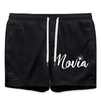 Novia Girlfriend Engagement Bridal Shower Wedding - Swim Trunks - black - Front - AI Model Male 185 light (185cm)