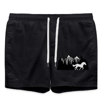 Montagnes Forêt Nature Cheval - Short de bain - noir - Devant - AI Model Male 185 light (185cm)