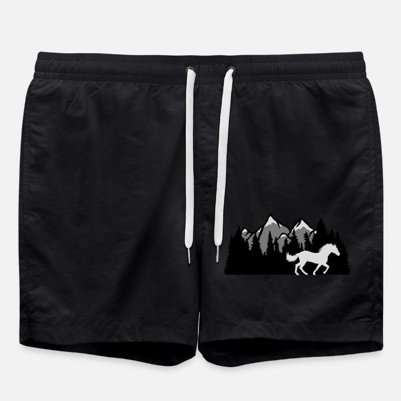 Berge Wald Natur Pferd - Badeshorts - Schwarz