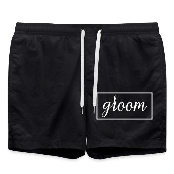 Bräutigam - Ehemann wird Hochzeitsfeier Verlobung - Badeshorts - Schwarz - Vorne - AI Model Male 185 light (185cm)