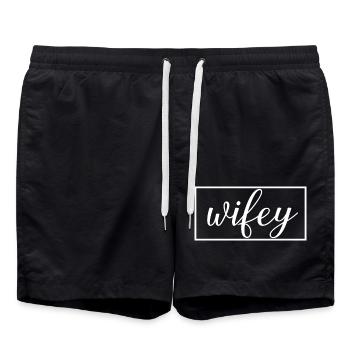 Wifey Matching Couple Engagement Wedding Honeymoon - Swim Trunks - black - Front - AI Model Male 185 light (185cm)