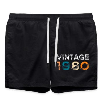 Vintage 1980 - Short de bain - noir - Devant - AI Model Male 185 light (185cm)