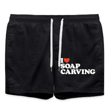 I love Soap Carving Heart Shirt - Swim Trunks - black - Front - AI Model Male 185 light (185cm)