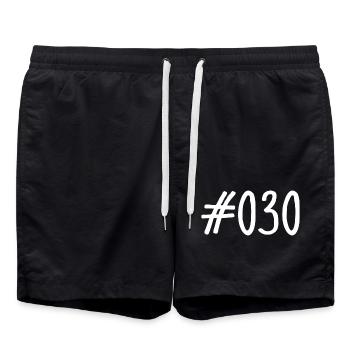 #030 - Hashtag 030 - Vorwahl - Berlin - Hauptstadt - Badeshorts - Schwarz - Vorne - AI Model Male 185 light (185cm)