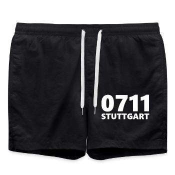 0711 Vorwahl Stuttgart Neckar Schwaben - Badeshorts - Schwarz - Vorne - AI Model Male 185 light (185cm)