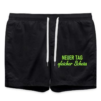 Neuer Tag - Gleicher Scheiss - Scheiß - Badeshorts - Schwarz - Vorne - AI Model Male 185 light (185cm)