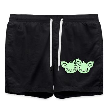 Deux chats heureux 2 amis Couple Équipe Couple - Short de bain - noir - Devant - AI Model Male 185 light (185cm)
