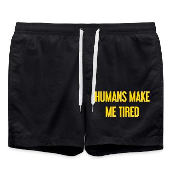 People make you tired - Funny saying - Swim Trunks - black - Front - AI Model Male 185 light (185cm)