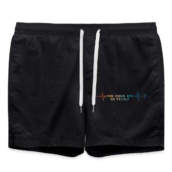 Battement de coeur rétro mon cœur bat en pixels - Short de bain - noir - Devant - AI Model Male 185 light (185cm)