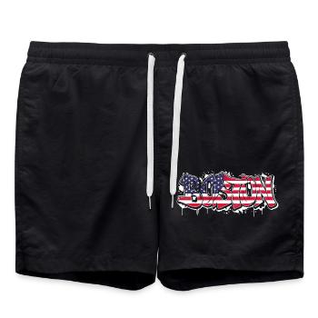 Boston Graffiti Art - Style urbain avec drapeau des États-Unis - Short de bain - noir - Devant - AI Model Male 185 light (185cm)