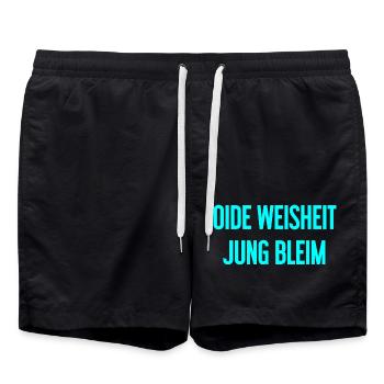 Oide Weisheit, jung bleim – Bavarian saying - Swim Trunks - black - Front - AI Model Male 185 light (185cm)