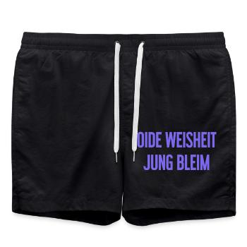 Oide Weisheit, jung bleim – Bavarian saying - Swim Trunks - black - Front - AI Model Male 185 light (185cm)