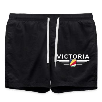 Victoria Seychelles fans: Stylish shirts - Swim Trunks - black - Front - AI Model Male 185 light (185cm)