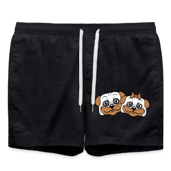 2 chiens Carlin Homme Femme Couple Deux Amoureux Amour - Short de bain - noir - Devant - AI Model Male 185 light (185cm)