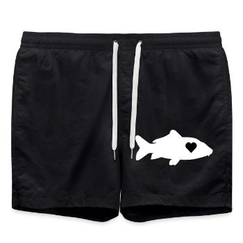 Carpe amour coeur poisson pêche cadeau - Short de bain - noir - Devant - AI Model Male 185 light (185cm)