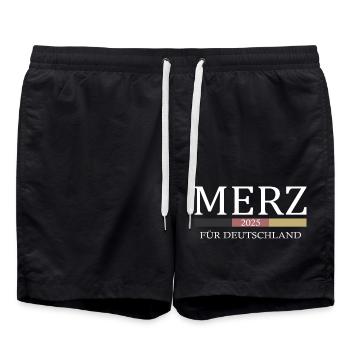 Merz für Deutschland 2025 - Badeshorts - Schwarz - Vorne - AI Model Male 185 light (185cm)