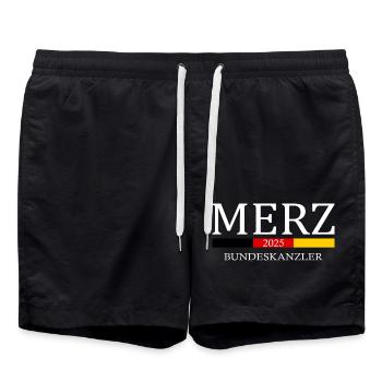 Merz for Bundeskanzler - Badeshorts - Schwarz - Vorne - AI Model Male 185 light (185cm)